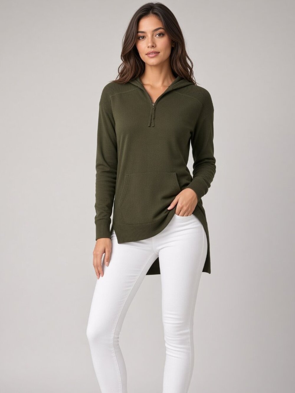 LAMB Gwen Stefani Contrast Pullover Olive Army Green Hoodie Zipper GW6226 Hooded